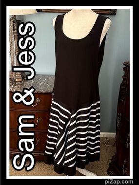 Sam & Jess Black and White Striped Sleeveless A-Line Dress - Sz XL